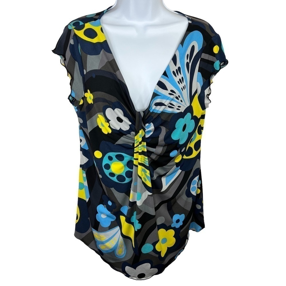 L Vintage Y2k Nine West 90’s Short Sleeve Blouse Stretch Large 12 14